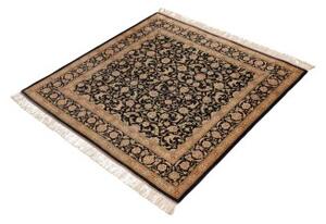 Tappeto Ghom Seta Floreale Nero Beige Quadrato 100x100 Cm