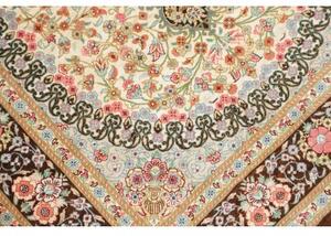 Tappeto Ghom Seta Medaglione Floreale Avorio Marrone 78x117 Cm