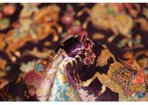 Tappeto Ghom Seta Figurativo Viola Scuro Azzurro 78x120 Cm
