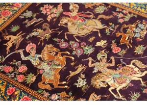 Tappeto Ghom Seta Figurativo Viola Scuro Azzurro 78x120 Cm