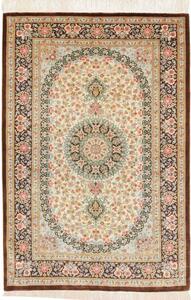 Tappeto Ghom Seta Medaglione Floreale Avorio Marrone 78x117 Cm