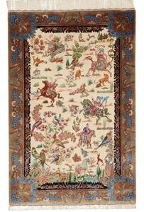 Tappeto Ghom Seta Figurativo Avorio Marrone 100x150 Cm