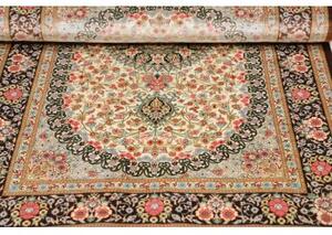 Tappeto Ghom Seta Medaglione Floreale Avorio Marrone 78x117 Cm