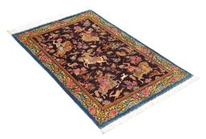 Tappeto Ghom Seta Figurativo Viola Scuro Azzurro 78x120 Cm