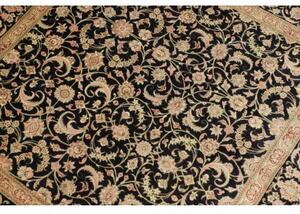 Tappeto Ghom Seta Floreale Nero Beige Quadrato 100x100 Cm