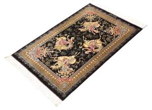Tappeto Ghom Seta Figurativo Nero Beige 60x92 Cm