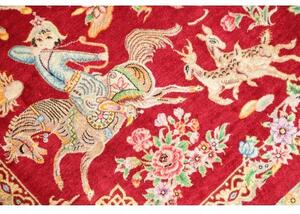Tappeto Ghom Seta Figurativo Rosso Scuro Avorio 60x95 Cm