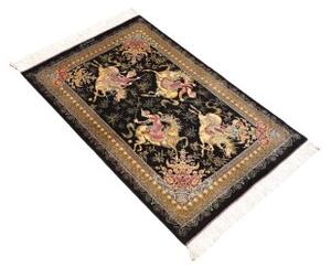 Tappeto Ghom Seta Figurativo Nero Beige 60x92 Cm