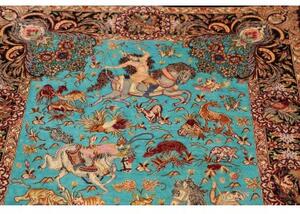Tappeto Ghom Seta Figurativo Turchese Beige 100x145 Cm