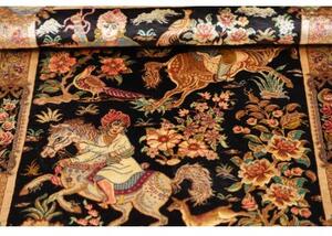 Tappeto Ghom Seta Figurativo Nero Beige 61x92 Cm