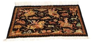 Tappeto Ghom Seta Figurativo Nero Multicolore 90x59 Cm