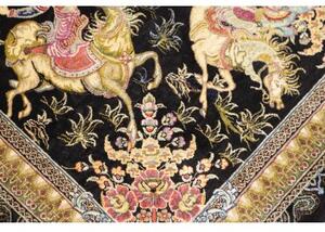 Tappeto Ghom Seta Figurativo Nero Beige 60x92 Cm