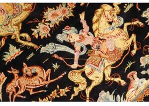 Tappeto Ghom Seta Figurativo Nero Multicolore 90x59 Cm