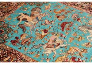 Tappeto Ghom Seta Figurativo Turchese Beige 100x145 Cm