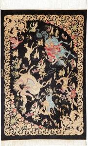 Tappeto Ghom Seta Figurativo Nero Beige 60x91 Cm