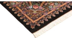 Tappeto Ghom Seta Medaglione Floreale Nero Rosso 60x90 Cm