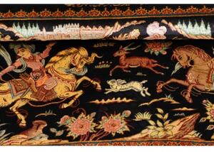 Tappeto Ghom Seta Figurativo Nero Multicolore 90x59 Cm