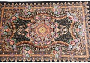Tappeto Ghom Seta Medaglione Floreale Nero Rosso 60x90 Cm