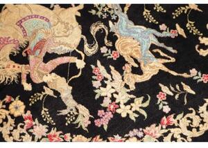 Tappeto Ghom Seta Figurativo Nero Beige 60x91 Cm