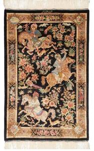 Tappeto Ghom Seta Figurativo Nero Beige 61x92 Cm