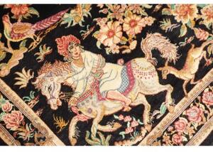 Tappeto Ghom Seta Figurativo Nero Beige 61x92 Cm