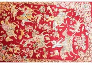 Tappeto Ghom Seta Figurativo Rosso Scuro Avorio 60x95 Cm