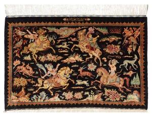 Tappeto Ghom Seta Figurativo Nero Multicolore 90x59 Cm
