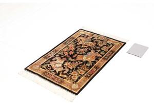 Tappeto Ghom Seta Figurativo Nero Beige 61x92 Cm