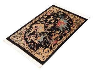 Tappeto Ghom Seta Figurativo Nero Beige 60x91 Cm