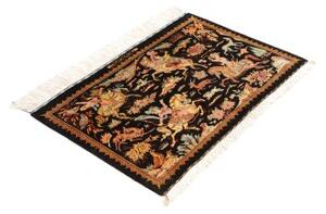 Tappeto Ghom Seta Figurativo Nero Multicolore 90x59 Cm