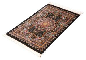Tappeto Ghom Seta Medaglione Floreale Nero Rosso 60x90 Cm