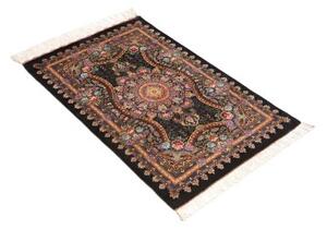 Tappeto Ghom Seta Medaglione Floreale Nero Rosso 60x90 Cm