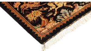 Tappeto Ghom Seta Figurativo Nero Multicolore 90x59 Cm