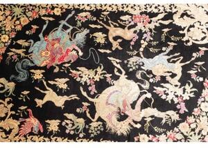 Tappeto Ghom Seta Figurativo Nero Beige 60x91 Cm