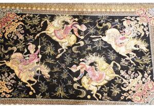 Tappeto Ghom Seta Figurativo Nero Beige 60x92 Cm