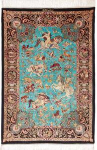 Tappeto Ghom Seta Figurativo Turchese Beige 100x145 Cm