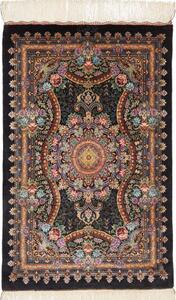 Tappeto Ghom Seta Medaglione Floreale Nero Rosso 60x90 Cm