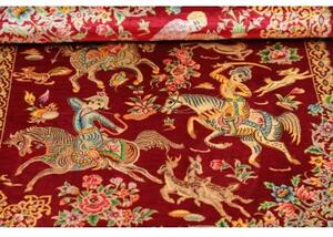 Tappeto Ghom Seta Figurativo Rosso Scuro Avorio 60x95 Cm
