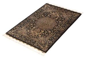 Tappeto Ghom Seta Medaglione Floreale Nero Beige 60x89 Cm