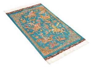 Tappeto Ghom Seta Figurativo Turchese Beige 59x96 Cm