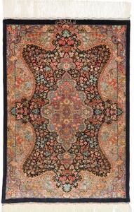 Tappeto Ghom Seta Medaglione Floreale Nero Rosso 60x87 Cm