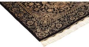Tappeto Ghom Seta Medaglione Floreale Nero Beige 60x89 Cm