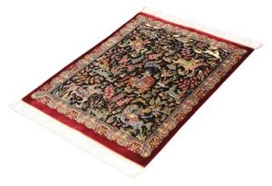 Tappeto Ghom Seta Figurativo Nero Bordeaux 69x89 Cm