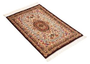 Tappeto Ghom Seta Medaglione Floreale Avorio Bordeaux 61x90 Cm