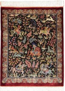 Tappeto Ghom Seta Figurativo Nero Bordeaux 69x89 Cm