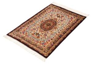 Tappeto Ghom Seta Medaglione Floreale Avorio Bordeaux 61x90 Cm
