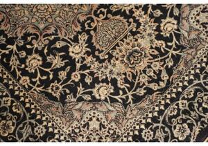 Tappeto Ghom Seta Medaglione Floreale Nero Beige 60x89 Cm