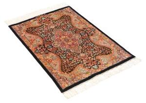 Tappeto Ghom Seta Medaglione Floreale Nero Rosso 60x87 Cm