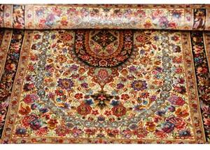 Tappeto Ghom Seta Medaglione Floreale Avorio Bordeaux 61x90 Cm