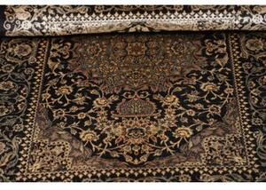 Tappeto Ghom Seta Medaglione Floreale Nero Beige 60x89 Cm